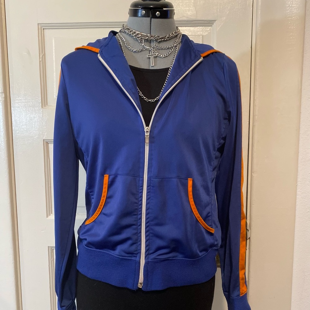 Silky 00s Blue & Orange Gloria Vanderbilt Sporty Y2K Luxe Casual Women’s Hoodie